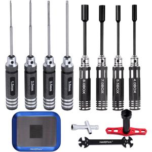 Hobbypark Hex Driver Set (1.5mm 2.0mm 2.5mm 3.0mm), Hex Nut Driver Set(4.0/5.5/7.0/8.0mm) Screwdriver Kit, 17mm Wheel Wrench, RC Screw Tray, Turnbuckle Wrench, RC Repair Tools Kit for RC Cars