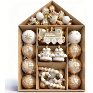 Ornaments for Christmas Trees,74 Count Gold Christmas Tree Decorations, Shatterproof Plastic Hanging Bulbs Decorations Set for Xmas Holiday Party