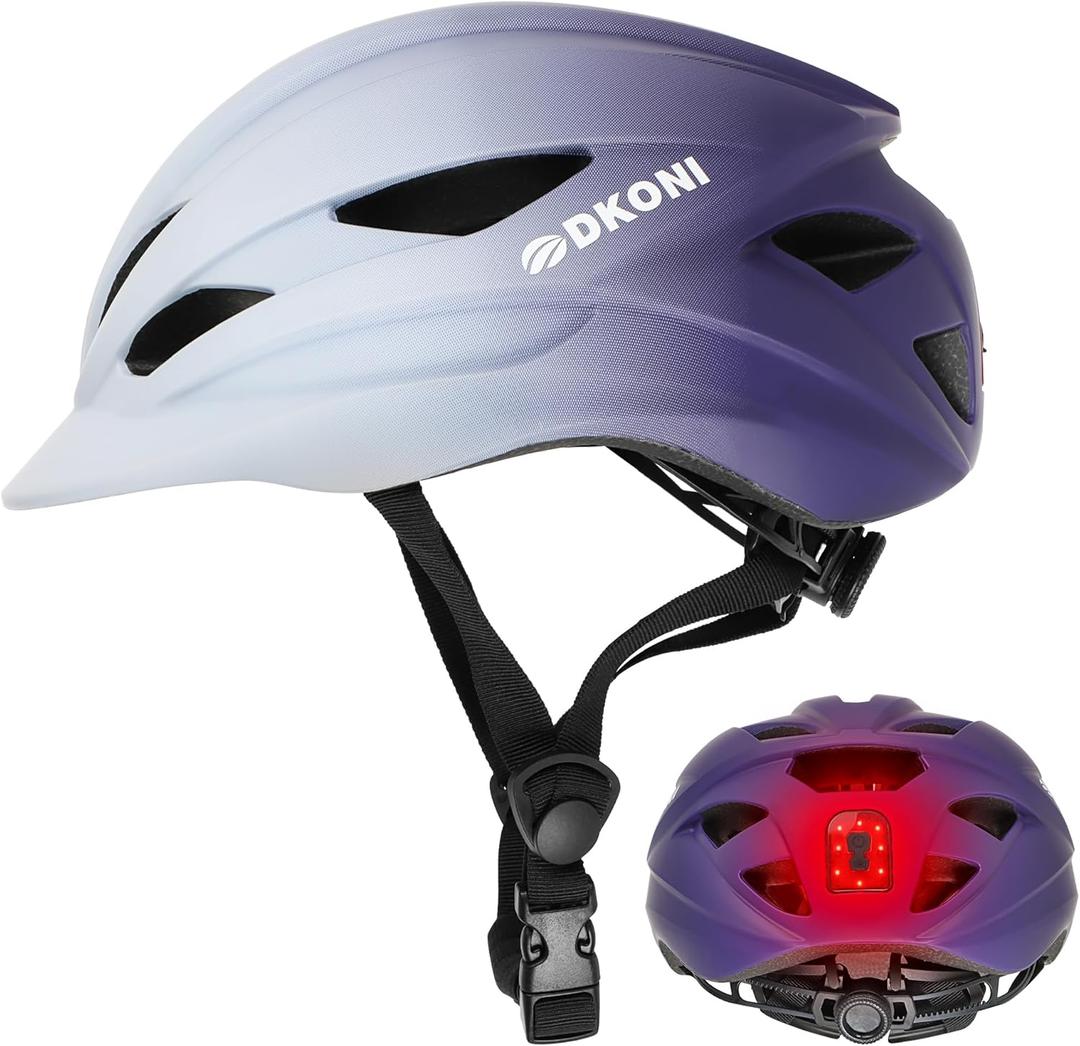 Bike Helmet Adult Urban:Bicycle Helmet for Men Women with USB Charge Detachable Taillight Helmets for Commuter Cycling Scooters (M: 55-58 cm, Gray/purple)