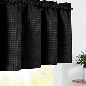 jinchan Valance Curtains for Kitchen Waffle-Weave Blackout Valance for Living Room Bathroom Bedroom Waffle Woven Textured Modern Farmhouse Window Curtain Rod Pocket One Panel 18 Inch Black