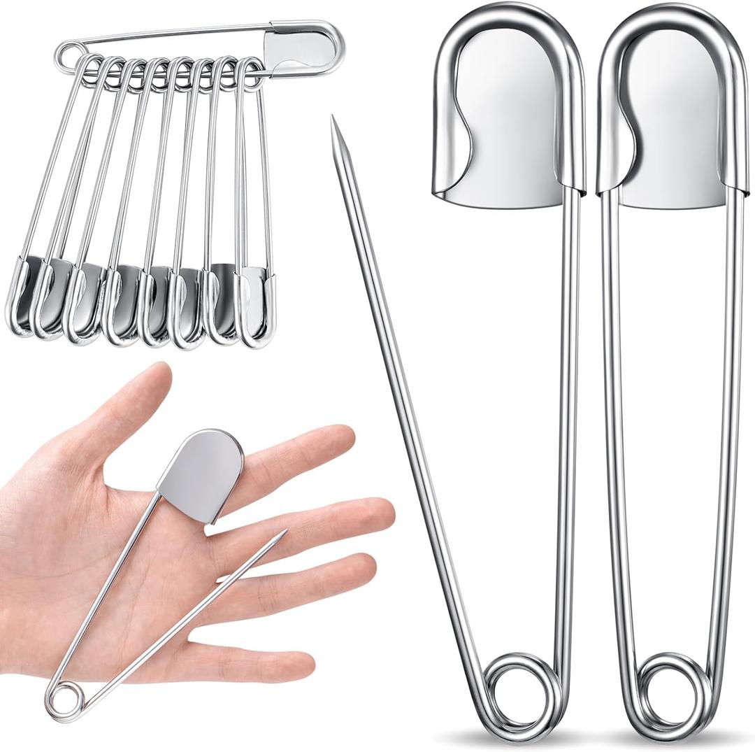 Juexica 15 Pcs Large Safety Pins 5 Inch Jumbo Stainless Steel Safety Pins Heavy Duty Huge for Strong Laundry Upholstery Sewing Quilting Key Rings Craft Outdoor (Silver)