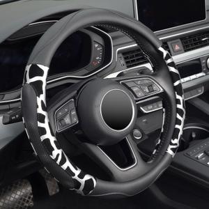 ZHOL Car Steering Wheel Cover, Universal 15 inch Breathable Microfiber Leather Steering Wheel Protector, Anti Slip Car Interior Accessories, Black&Silver