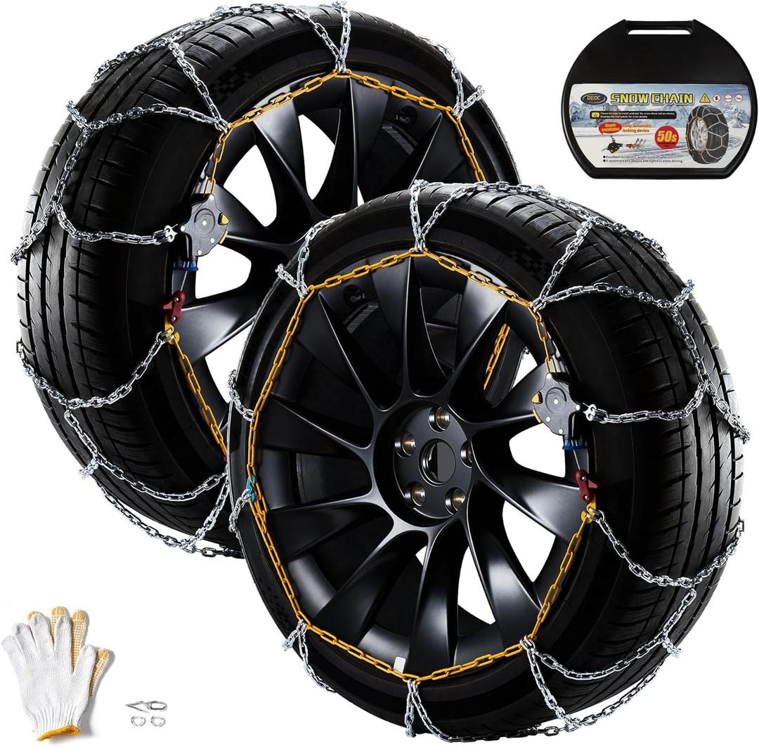 DEDC Tesla MODEL 3 Snow Chains, Snow Tire Chains, Auto Trac Tire Traction Wheel Chains 1 Min Quick Fit Easy Chainsaw Reusable Universal Emergency Traction Chain - Set of 2 MS1519