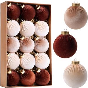 21Pcs Velvet Christmas Ball Ornaments 3.15" Shatterproof Christmas Tree Decorations Set with Paper Ornaments Hanging Xmas Decorations for Office Holiday Home Decor(Brown, Champagne, Kaki)