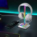 New Bee RGB Headphone Stand with 1 USB-C Charging Port and 1 USB Charging Port, Desk Gaming Headset Stand with 7 Light Modes and Non-Slip Rubber Base Suitable for All Earphone Accessories (Silver)