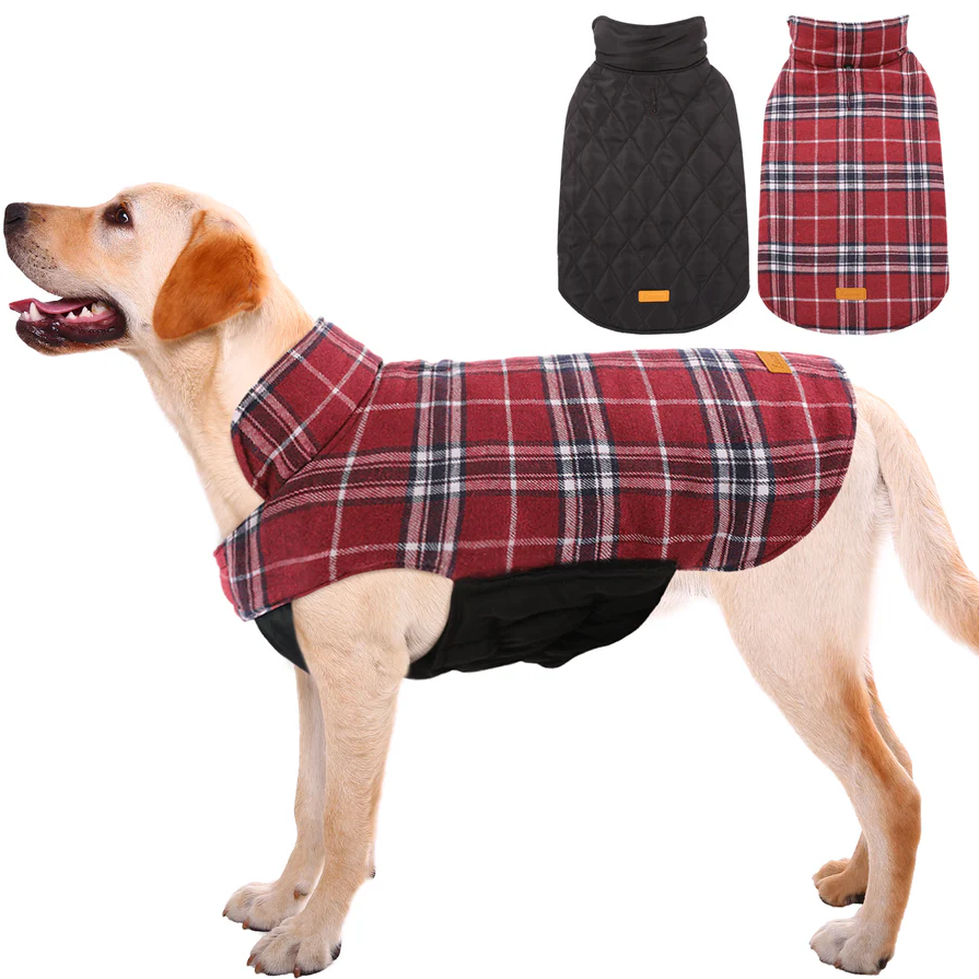 Kuoser Warm Dog Coat, Waterproof Dog Jacket for Extra Large Dogs, Adjustable Durable XL Doggie Winter Coat Reversible Cozy Puppy Cold Weather Apparel from Small to Large Breed, Red XL