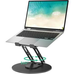 Laptop Stand for Desk Adjustable Computer Stand with 360 Rotating Base Ergonomic Laptop Riser Mount for Desk Foldable Protable Computer Desk Fits with MacBook Pro Air, Round Black