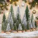 Shindel 45PCS Mini Sisal Trees with Snow, Mini Sisal Snow Frost Bottle Brush Trees Multicolor for Christmas Village Sets Diorama Tree Models Table Decoration