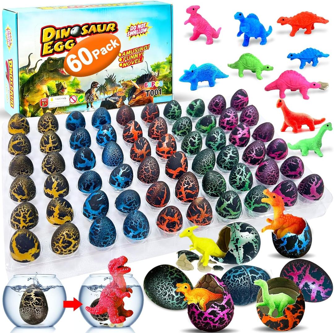 60 Pcs Hatching Dinosaur Eggs for Kids Party Favors, Easter Egg Filled with Toys Novelty Grow in Water Dino Eggs with Toys Inside Easter Basket Stuffers Birthday Gifts, Classroom Prize, Pinata Fillers (Black)