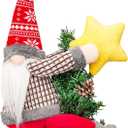 FIREOR Gnome Christmas Tree Topper Decorations Gift, Handmade Large Plush Dwarf Ornaments with Star Red Plaid Hat Xmas Home Holiday Party Decor Scandinavian Swedish, Curtain Tie Wine Bottle Decoration