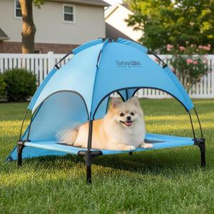 S/M/L Outdoor Elevated Dog Cot with Canopy & Side Shade for Camping Small Medium Dogs (Carry Bag), Portable Cooling Raised Dog Bed