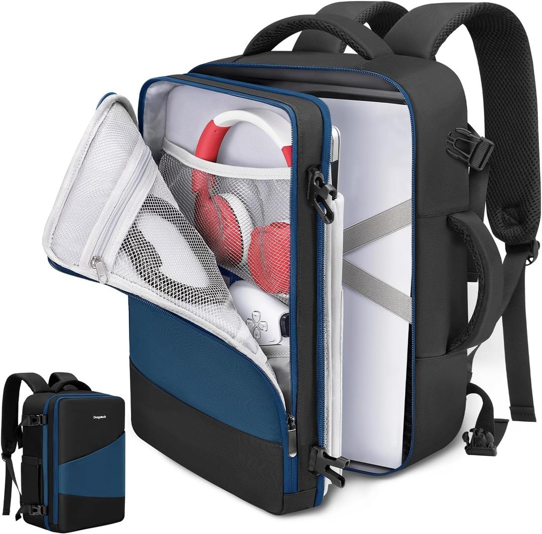 Deegotech Carrying Backpack Compatible with PS5/PS5 Pro, Protective Travel Case Compatible with Playstation 5 Console, Disc, Controllers, Accessories and 15.6" Laptop, Water-resistant Game Bags, Blue