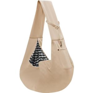 Dog Carrier Sling - Reversible Puppy Carrier Purse with Storage Pocket, Hand-Free Dog Sling Carrier for Carry Small Dogs and Cats, Travel Safety Harness, Dog and Cat Harness (Apricot)