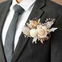 Ling's Moment Pocket Boutonniere Single, Boutonniere for Men Groom for Wedding, Prom, Homecoming, Anniversary, Graduation, etc.White Beige