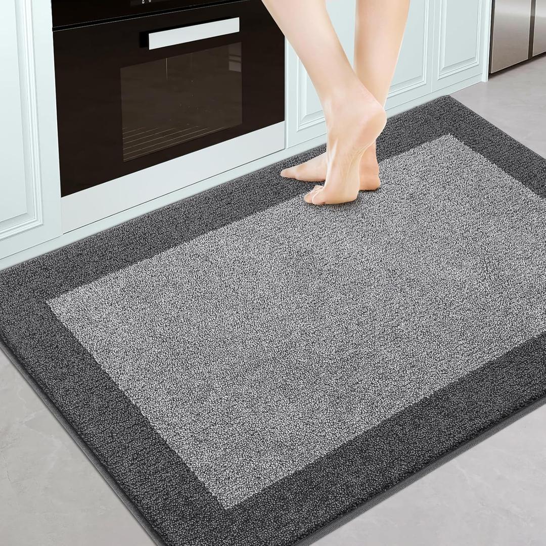 DOMUSTEX Machine Washable Kitchen Rug 32" x 48", Non Slip Indoor Door Rug, Absorbent Entrance Runner Rug for Bedroom, Hallway, Bathroom, Floor (Grey)