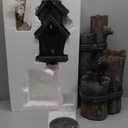 Alpine Corporation 35" Tall Outdoor 3-Tier Birdhouse Water Fountain with Cardinal Accent, Rustic Floor Decor for Garden and Patio, Brown