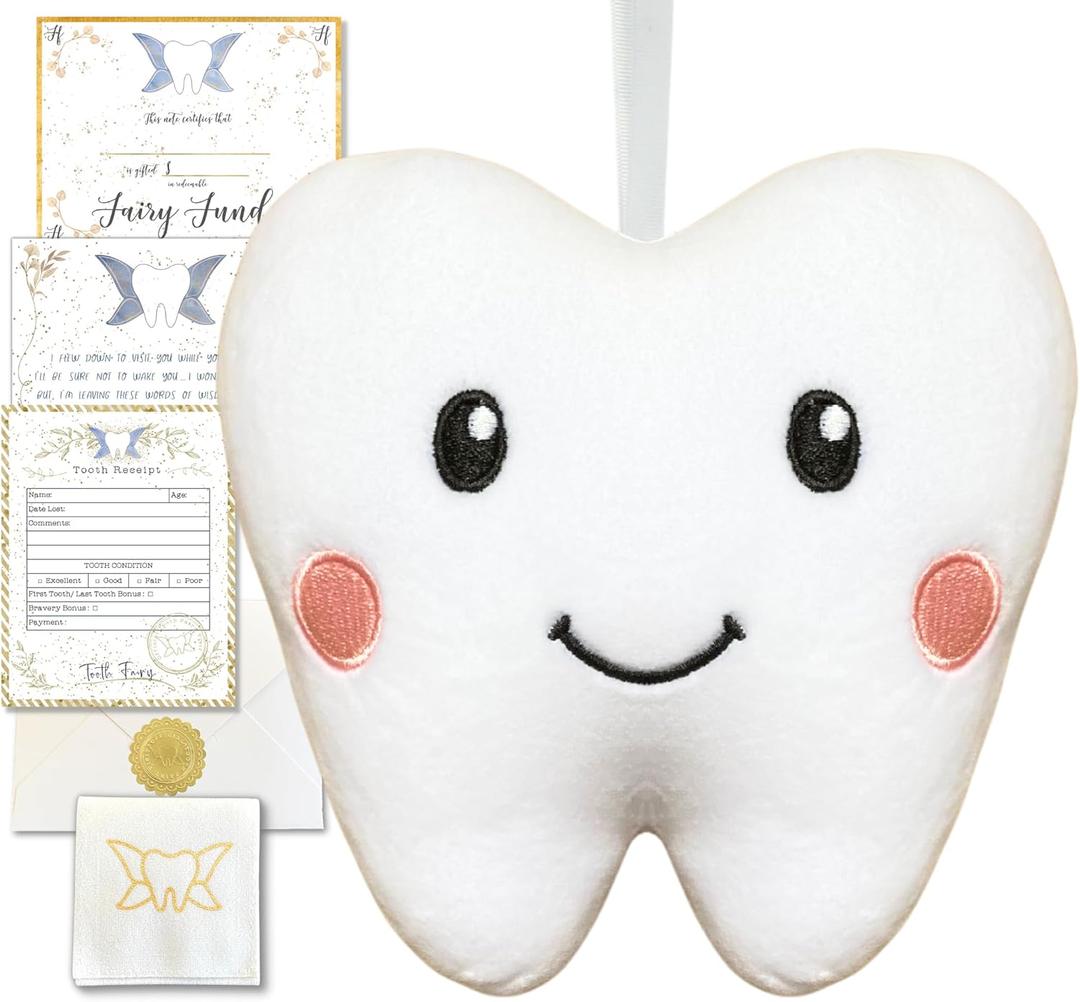 Squishie Tooth Fairy Pillow with Pocket and Poem to Invite Tooth Fairy - Tooth Fairy Tooth Holder Plushie, Coy