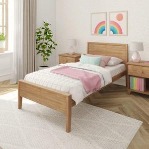 Max & Lily Twin Bed, Solid Wood Twin Bed Frame with Panel Headboard, Kids Twin Bed with Wood Slat Support, No Box Spring Needed, Pecan