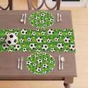 2 x XCHI Soccer Grass Stars Theme Round Placemats Set of 4 Table Mats for Game Day Soccer Party Home Kitchen Dining Table Decorations 14x14 Inch