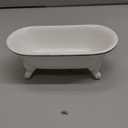 6.5" Ceramic Mini Decorative Clawfoot Bathtub Bar Soap Dish, Kitchen Sponge Holder and Shower Tray for Bathroom, 1 Pack (White Silver Rim)