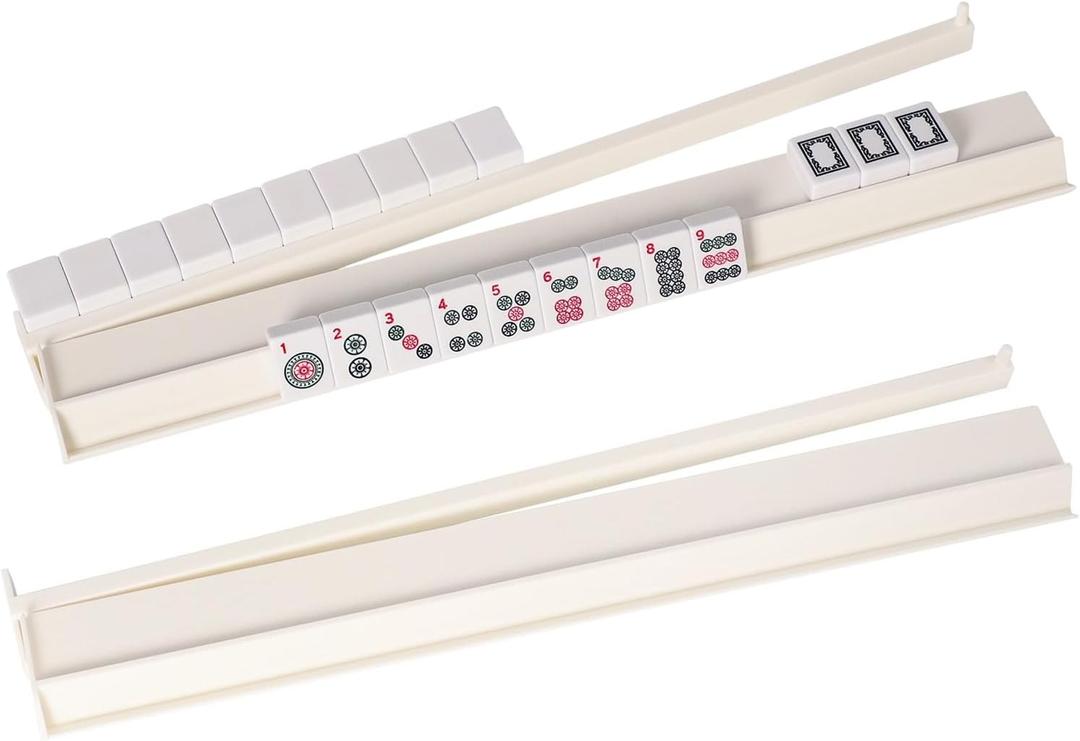TIASUSAN 4PCS Mahjong Racks with Pushers (White), American Mahjong All-in-one Tile Rack with Pusher Combo