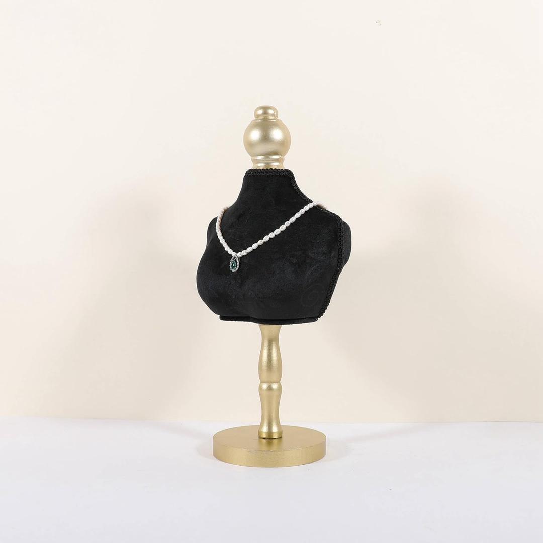 GemeShou Velvet necklace holder display stand, Black jewelry necklace display for selling, necklace mannequin for jewelry, necklace bust jewelry display for CountertopBlack-High version