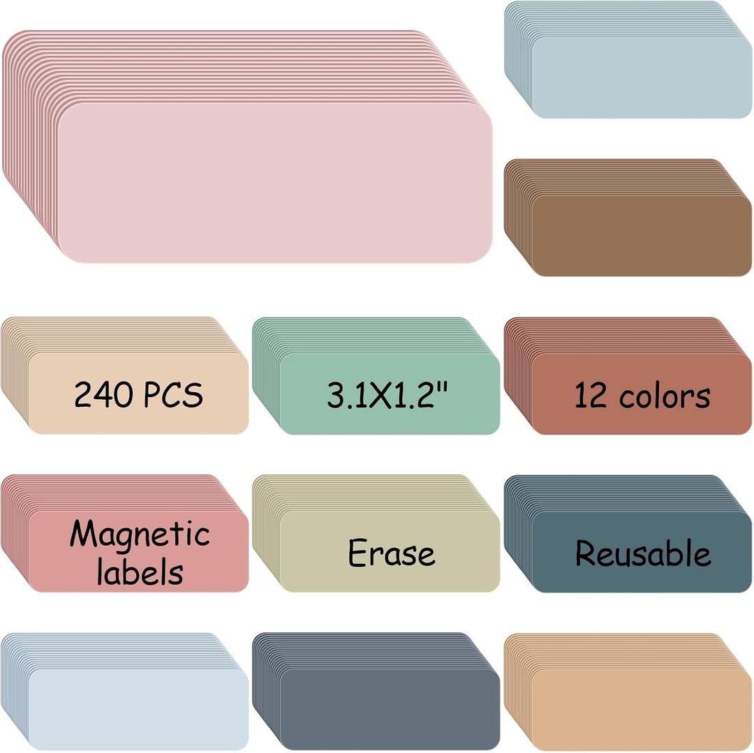 Ctosree 240 Pcs Dry Erase Magnetic Labels 3.2'' x 1.2" Reusable Magnetic Name Tags Blank Name Magnets Colorful Tag Stickers Strips for Whiteboard Locker School Office(Soft Color)
