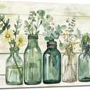 Yaoliyu Bathroom Decor Eucalyptus Flower Canvas Wall Art Green Botanical Prints Plant Floral Glass Vase Painting Rustic Bathroom Picture Wall Decor Farmhouse Artwork 12x16inch