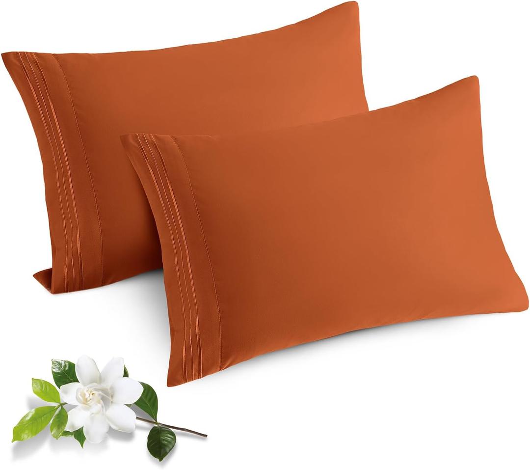 Horbaunal 2 Pack Microfiber Pillowcases King Size Burnt Orange Bed Pillow Cases with Envelope Closure, 1800 Thread Count Soft & Shrinkage Resistant Pillow Covers, 20 x 40 Inches