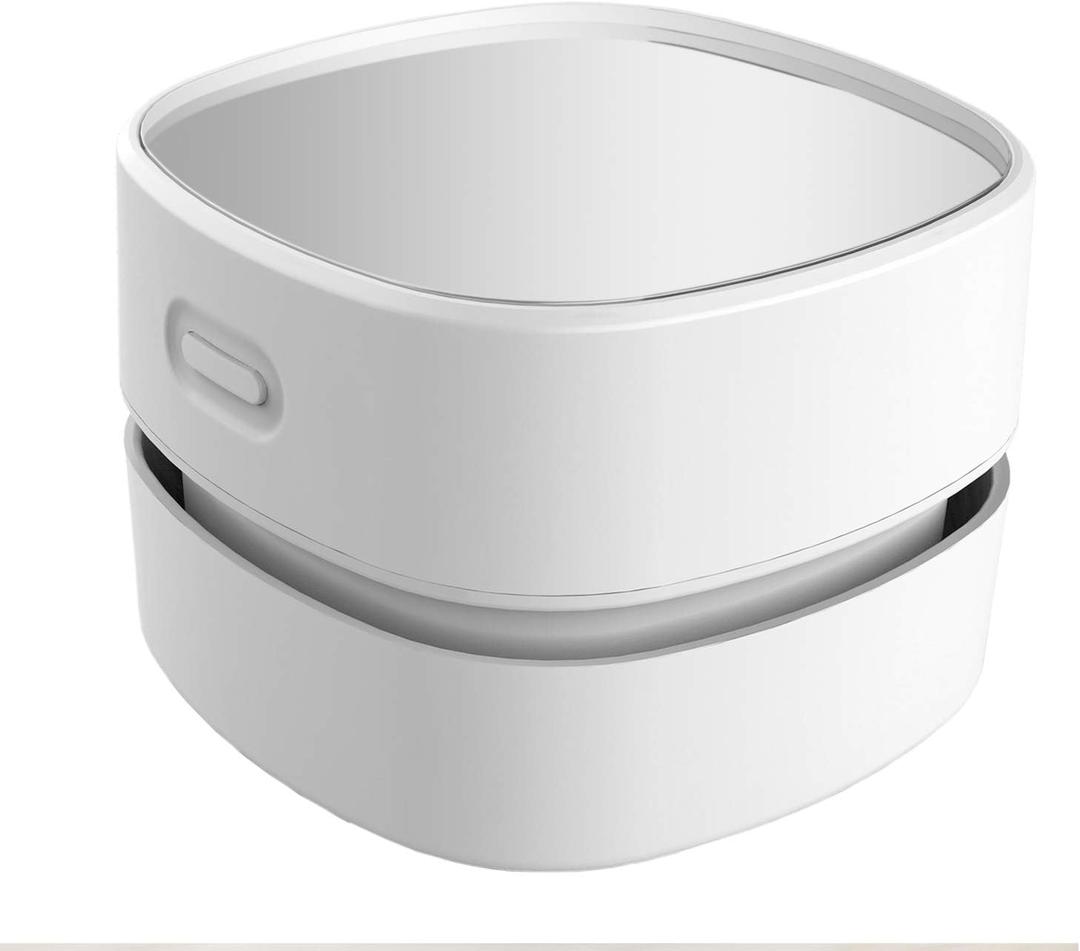 ODISTAR Desktop Vacuum Cleaner, Mini Table dust Sweeper Energy Saving, High Endurance up to 90 mins,Cordless&360 Rotatable Design for Keyboard/Home/School/Office(White AA Battery)