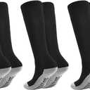 Marchare Boys Athletic Soccer Socks Knee High Socks Grip Sock Baseball Football Sock For Boys Girls (Black)