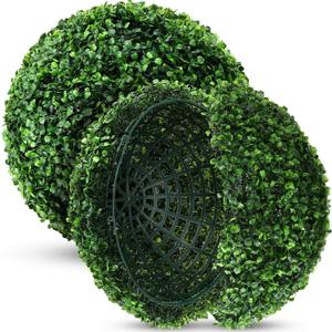 Hotop 2 Pcs 16 Inch Artificial Plant Topiary Ball 4 Layers Garden Spheres Boxwood Balls Artificial Topiaries Spheres Decorative Plants for Backyard, Balcony, Garden, Indoor Outdoor Decor(Green)