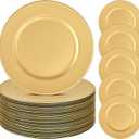 24 Pcs Gold Charger Plates Bulk, 13" Round Beaded Plate Chargers for Dinner Plates, Decorative Dinner Chargers Plastic Table Chargers for Wedding Holiday Party Baby Shower Event Decoration (Gold)