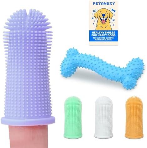 Dog Tooth Brushing Kit – 4 Finger Toothbrushes, Chew Toy & Dental Care Guide – Easy Oral Hygiene for Small & Large Dogs – at-Home Teeth Cleaning Set for Puppies & Adult Pets, Set Of 2