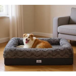 Memory Foam Dog Bed, Extra Large Orthopedic Dog Sofa with Sides and Waterproof Liner, Washable Bolster Pet Bed Couch with Removable Cover, Jumbo | 50 inch, Dark Gray