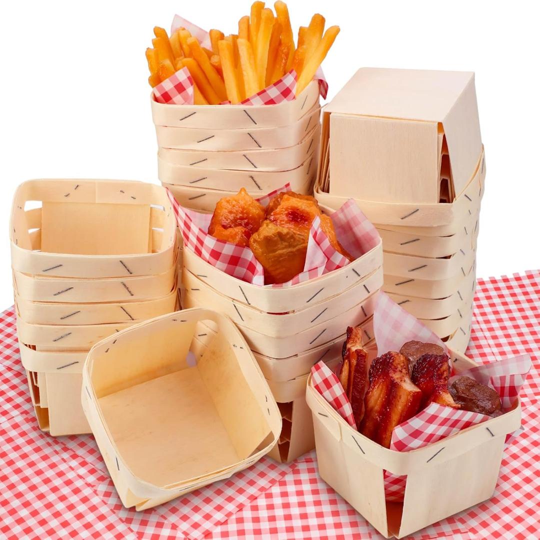 Thyle 60 Pcs/30 Sets One Pint Wood Berry Basket with Wax Paper Sheets 4 Inch Square Vented Wood Boxes Small Basket Container with Deli Paper for Gifts Fruit Picking Berry Camping (Plaid, Red) Thyle 60 Pcs/30 Sets One Pint Wood Berry Basket with Wax Paper Sheets 4 Inch Square Vented Wood Boxes Small Basket Container with Deli Paper for Gifts Fruit Picking Berry Camping (Plaid, Red)
