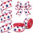 KINGLAKE 250th Anniversary Patriotic Wired Ribbon - 1-1/2 Inch x 22 Yards Red White and Blue Burlap Ribbon 4th of July Star Ribbons for Wreath Crafts Independence Day Memorial Day Veterans Day Decor