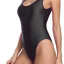 MIAIULIA Women's Retro 80s/90s Inspired High Cut Low Back Padding One Piece Swimwear Bathing Suits (Black, S)