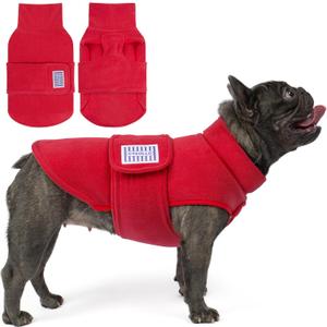 cyeollo Dog Fleece Sweater Turtleneck Coat with Adjustable Strap, Red M