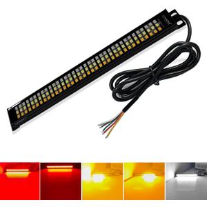 8in White Amber Red Motorcycle Led Tail Lights,Waterproof Triple Row led Strips,108 LEDs License Plate Lamp Full Function with Brake Reverse Turn Signal Running Light for Motorcycle Car