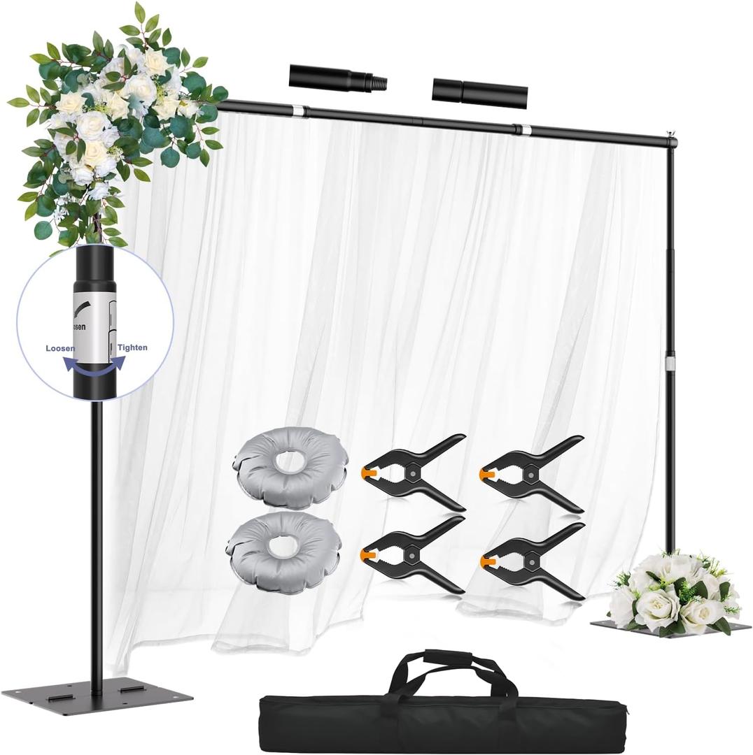 Heavy Duty Backdrop Stand, 10x10ft Adjustable Photo Background Support System Kit with Steel Base, Pipe and Drape Photography Back Drop Kit for Parties Video Studio Wedding (Black)