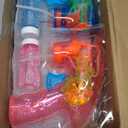 6 Pcs Bubble Shooter LED Light up(no Batteries Needed), Wind up Operated Bubbles Blaster Blower with Bottle Solutions, Bubble Blowing Toy kit for Kid Boy and Girl Outdoor Summer Game Party Favor