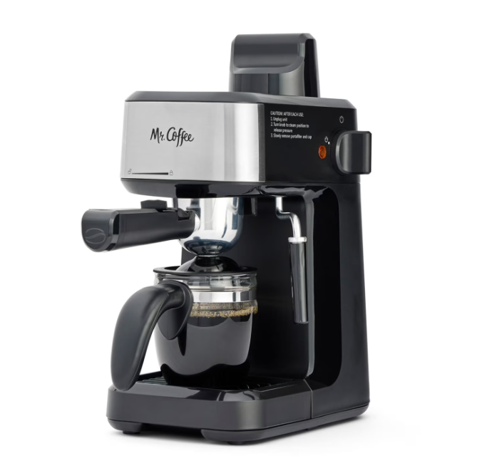 Mr. Coffee 4-Shot Steam Espresso Machine, Cappuccino Maker, and Latte Maker with Glass Carafe