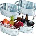 Tessco 4 Pcs 4 Gallon Galvanized Metal Tubs Large Ice Buckets for Parties Beverage Drink Tin Bins Champagne Cocktail Drink Cooler for Summer Mimosa Bar Supplies(Classic,Silver)