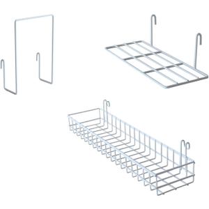FRIADE Wall Grid Panel Hanging Basket with Hooks, Bookshelf, Display Shelf, Wall Organizer and Storage Shelf for Home Supplies,1 Set of 3 (White)