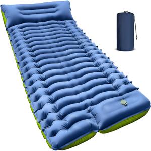 Camping Sleeping Pad, Ultralight Inflatable Sleeping Mat with Built-in Foot Pump & Pillow, Compact Air Mattress for Camping, Backpacking, Hiking, Tent - Blue
