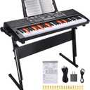 Kids Keyboard 61 Keys, Beginner Electronic Piano with One-Key Teaching 100 Tones & Rhythms, Portable Music Keyboard for Children with Microphone, Music Stand [Black with Stand, Compact]