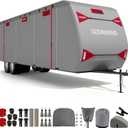 Heavy Duty 7 Layers RV Cover, Camper Cover & Travel Trailer Cover 27-30ft, Waterproof Windproof All-Weather Protection with Tongue Jack Cover, Gutter Covers & Reinforced Straps - Red