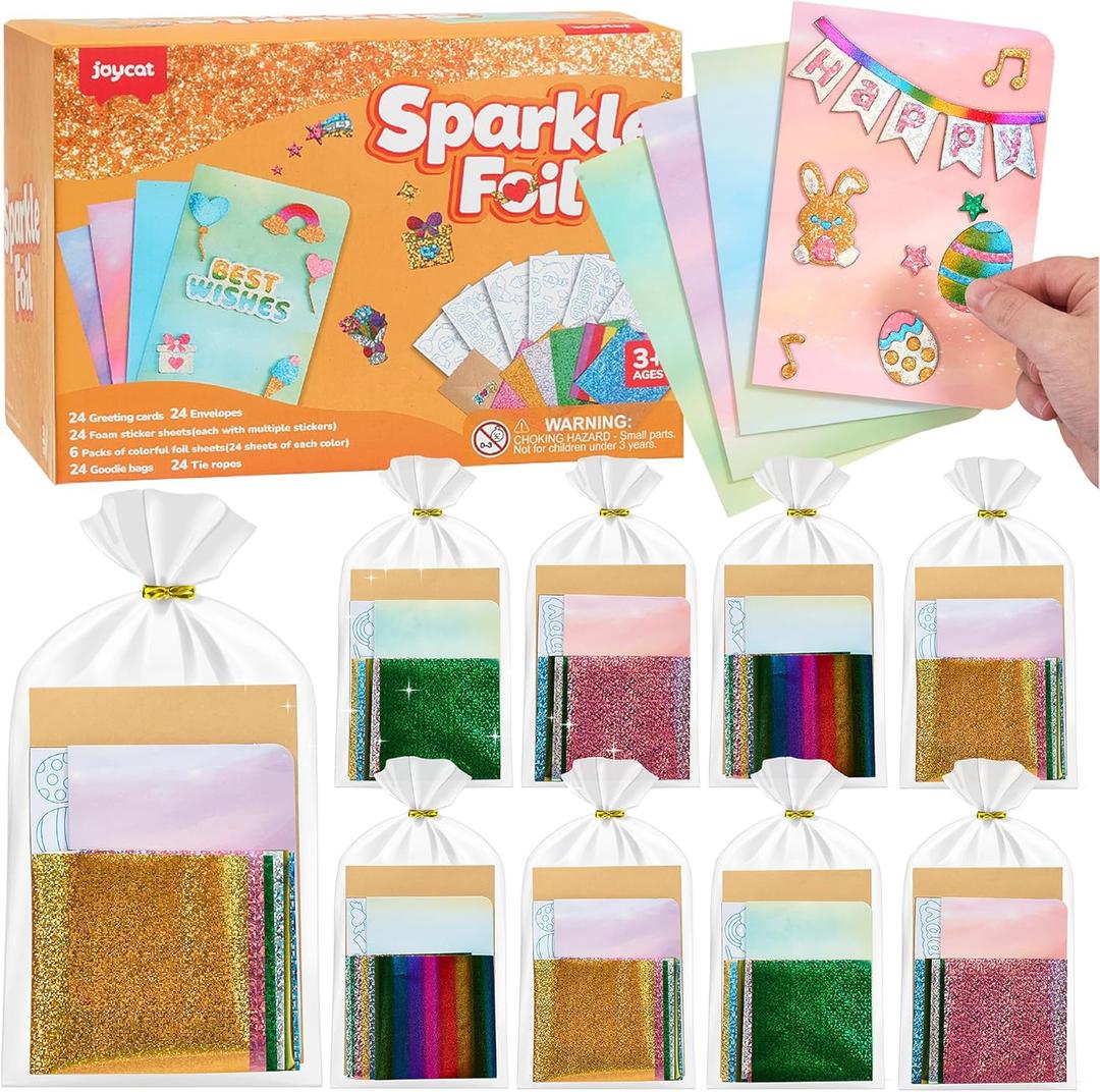 JoyCat 24 Pack Foil Art Greeting Cards, Mother's Day Crafts for Kids, No Mess Arts and Crafts, Goodie Bag Stuffers, DIY Party Favors, Birthday Present Girls Boys Ages 49