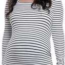 Motherhood Maternity Women's Long Sleeve Square Neck Ribbed Pregnancy T-Shirt, Large